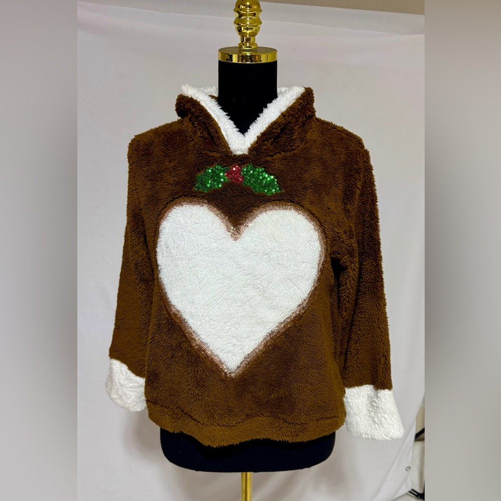 Margaux & Lexi Brown Reindeer Fleece Hooded Top | Size Youth L (14)